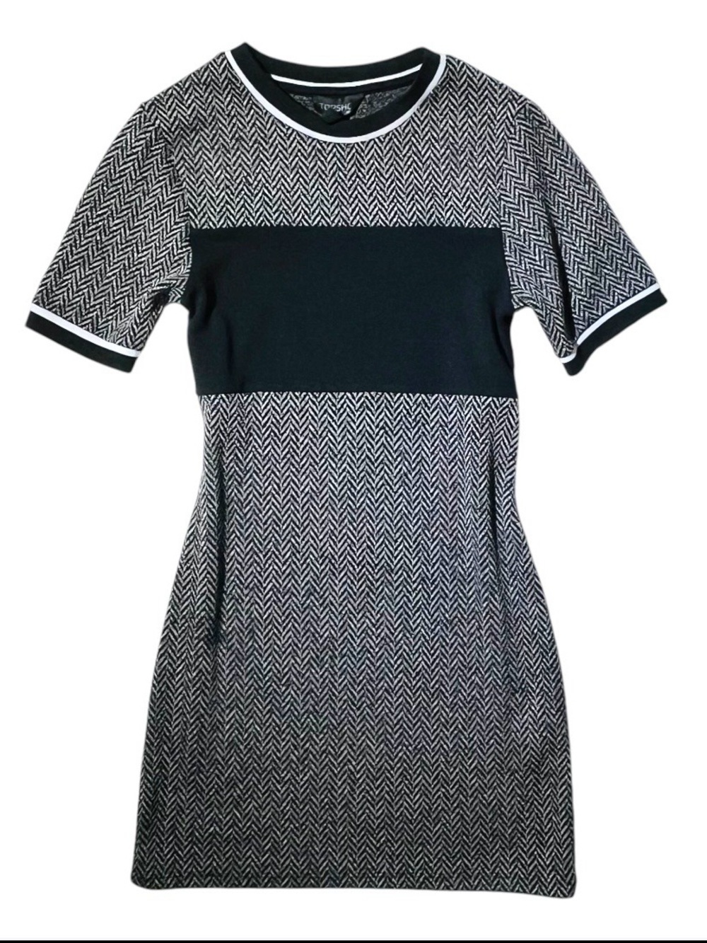 Topshop Black & White Chevron Knit Mini Dress Size 4